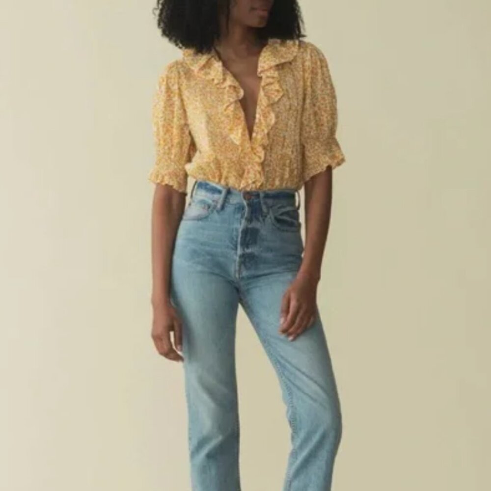 Doen Henri Top in orange floral CLEMENTINE DAISY FIELDS like new